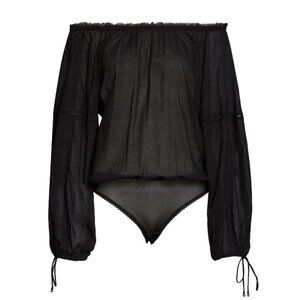 Free People Sundown Balloon Sleeve Bodysuit in Black Size XS